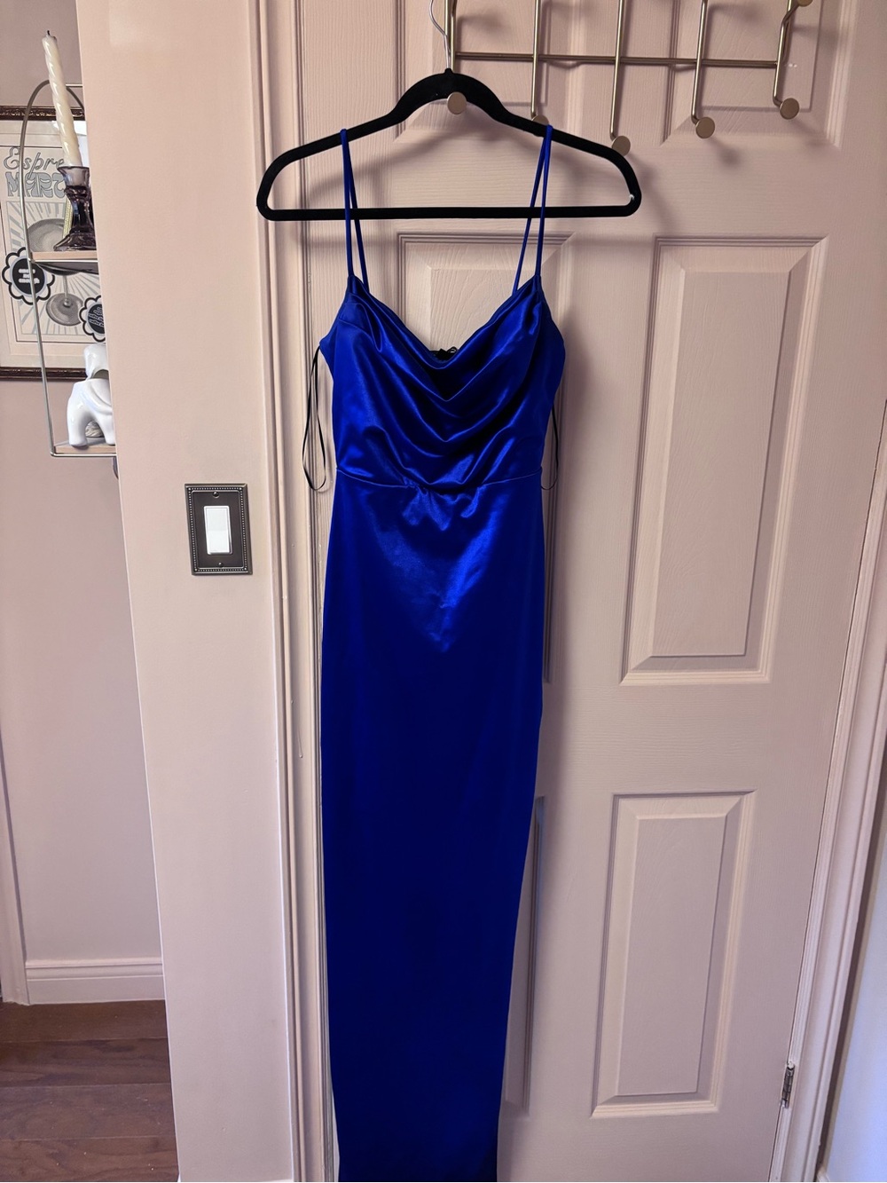 Lovely Day Royal Blue Satin Cowl Neck Maxi Dress